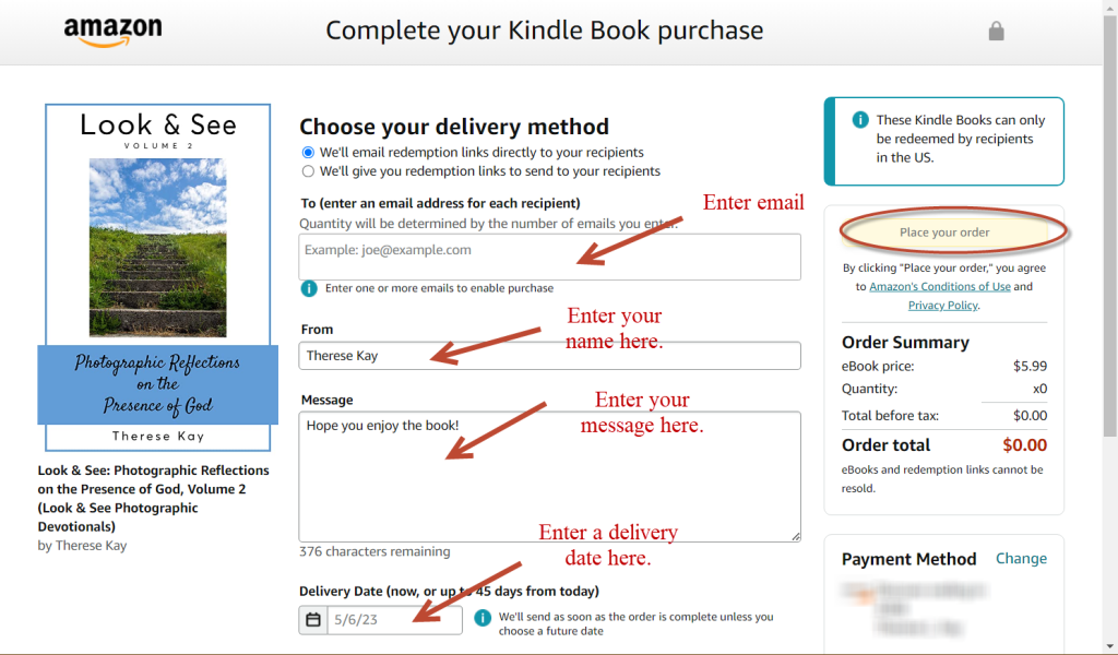 Complete Kindle Book Purchase Screen capture